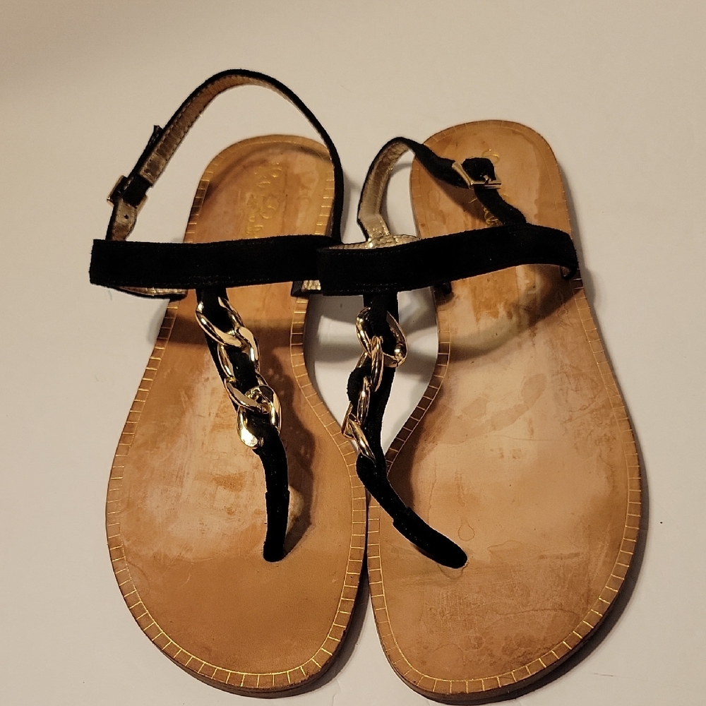 Lilly Pulitzer Largo Chic Black and Gold Women's Sandals Size 8